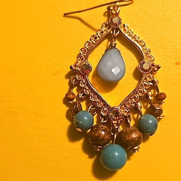 Mixed Gemstone Earrings (Pierce), Turquoise, Jade, Purple - Picture 4 of 5